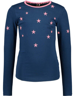 B.Nosy Meisjes T-shirt - Geborduurde sterren - Maat 110 - Space blue