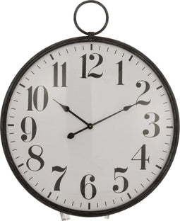 J-Line klok Rond Bol - glas/metaal - zwart - Ø 13 cm