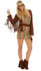 DressForFun Hippie Flower Power Kostuum - Maat S - Retro Jurk met Vest en Accessoires - Multi/Bruin