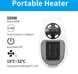 Merkloos Kachel - Keramische kachel - 350W 500W 2 standen - Timer functie - Wit