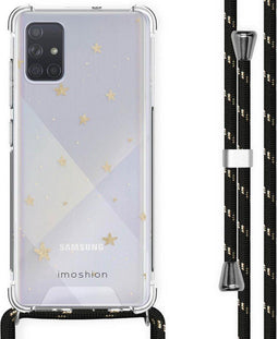 iMoshion Hoesje Geschikt voor Samsung Galaxy A71 Hoesje Met Koord - iMoshion Design Hoesje met Koord - Goud / Transparant / Stars Gold Transparant