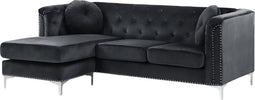 FLEN - Chesterfield hoekbank - Zwart - Rechterzijde - Fluweel