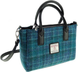 Handtas Brora Blauw (Sea Blue) - Ritssluiting - Draagband - Harris Tweed - Glen Appin of Scotland