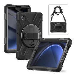 Xccess Tablethoes geschikt voor Samsung Galaxy Tab A9 (2023) Hardcase Backcover | Xccess Survivor All-round + Schouderband | Schokbestendig Galaxy Tab A9 (2023) Telefoonhoesje | Anti Shock Proof + Standaard - Zwart