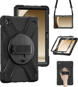 Xccess Tablethoes geschikt voor Samsung Galaxy Tab A9 Plus (2023) Hardcase Backcover | Xccess Survivor All-round + Schouderband | Schokbestendig Galaxy Tab A9 Plus (2023) Telefoonhoesje | Anti Shock Proof + Standaard - Zwart