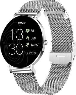 XCOAST Design Dames / Heren - Smartwatch - SIONA 2 - Topaz Zilver - Metalen armband