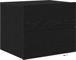 vidaXL - Nachttafel - met - LED - Wandmontage - Zwart - Eiken - 50x39x41 - cm