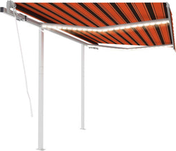 vidaXL - Luifel - automatisch - met - LED - en - windsensor - 3,5x2,5 - m - oranje - bruin