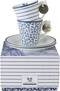 Laura Ashley Blueprint Collectables 2 Kop en Schotels / Espresso kopjes - Geschenkset - 9 cl. - Porselein