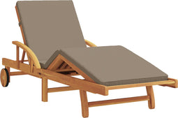 vidaXL - Vouwbare - Ligstoel - met - Wielen - & - Kussen - Taupe - Massief - Acacia