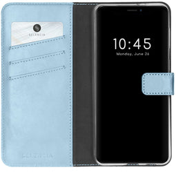 Selencia iPhone 13 Mini - Echt Lederen Bookcase - Ruimte voor 3 pasjes - Lichtblauw