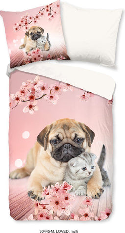 Pure Dekbedovertrek "hond en kat" - Multi - (135x200 cm) - Microfiber
