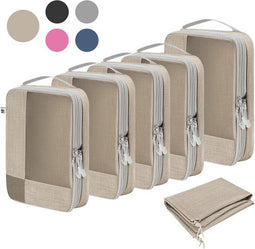 Skycases Packing Cubes - Koffer Organizer Set - 6-delige Set - Compressie Rits - Beige (6 stuks)