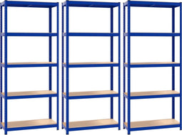 vidaXL - Opbergrekken - 3 - st - 5-laags - staal - en - bewerkt - hout - blauw