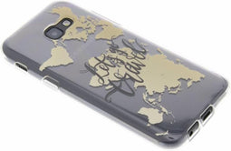 Hoesje Geschikt voor Samsung Galaxy A5 (2017) Hoesje Siliconen - Design Backcover siliconen - Goud / Transparant / Quote World Map