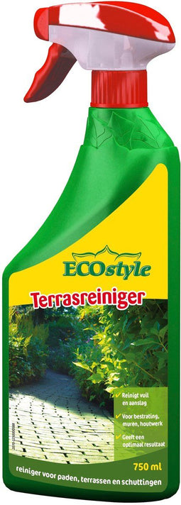 ECOstyle Terrasreiniger Gebruiksklaar Reinigt alle Aanslag op Steen, Kunststof, Glas en Hout - Gemaakt van plantaardige vetzuren - Voor Groene Aanslag - Werkt Snel en Effectief - 750 ML
