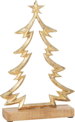 J-Line Dennenboom Op Voet Hout Aluminium Goud Large