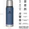 Stanley Classic Legendary Bottle 0,75L | Hammertone Lake | Thermosfles houdt 20 uur warm of koud | Vaatwasserbestendig | Roestvrijstalen Thermoskan | Lekvrij | BPA-Vrij