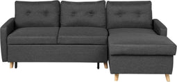 FLAKK - Hoekslaapbank - Donkergrijs - Linkerzijde - 232 cm - Polyester