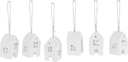 J-Line kersthanger Huis - katoen maché - wit - doos van 6 stuks