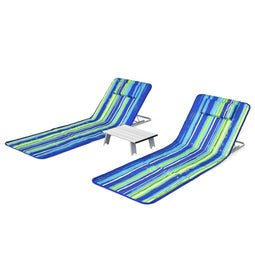 Coast Strandmatten - Opvouwbare Set met Bijzettafel - 151 x 56 x 27 cm - Groen / Blauw (2 stuks)