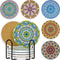 Loti Living Onderzetters - Set van 6 - Mandala design - Keramiek en kurk