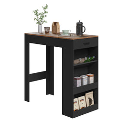 WOLTU bartafel - statafel met lade 3 planken wijnrek - rustiek bruin/zwarte kleur - 100 x 50 x 100 cm