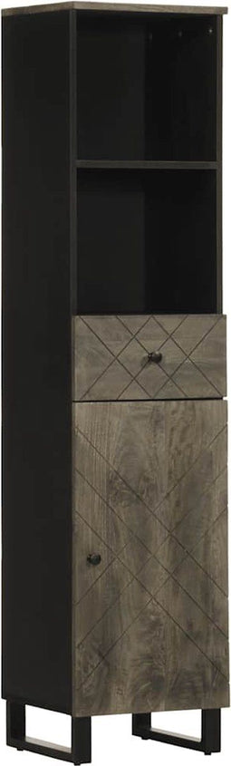 vidaXL - Badkamerkast - 38x33x160 - cm - massief - mangohout - zwart