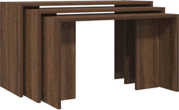vidaXL - 3-delige - Tafeltjesset - bewerkt - hout - bruin - eikenkleur