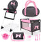 Bayer Design - Reisset 9 in 1 - Poppenstoel met dienblad en reisbedje - Zwart/Wit/Roze