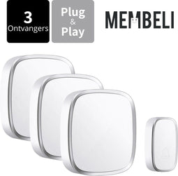 Membeli Draadloze Deurbel - 3 Ontvangers - IP44 Waterdicht - Plug & Play - Regelbaar Volume - 36 Geluiden (3 stuks)