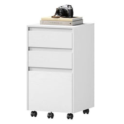 Woltu Mobiel Ladeblok - Kantooropbergkast met 3 Lades - Wielen - Wit en Zwart - 40 x 70 x 40 cm