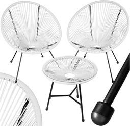 tectake® Bistroset - 2 stoelen en 1 tafel - Retro Egg Chairs Acapulco-stijl - Weerbestendig - Wit