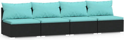 vidaXL - Vierzitsbank - met - kussens - poly - rattan - zwart