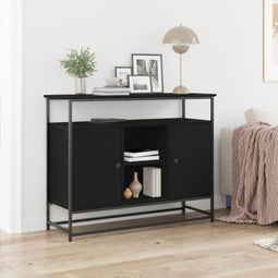 vidaXL - Dressoir - Zwart - Eiken - 100x35x80 - cm - Samengesteld - Hout - en - Staal