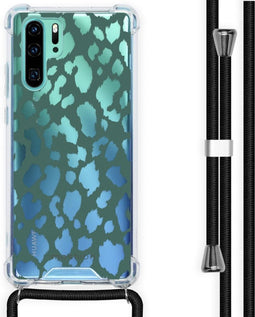 iMoshion Hoesje Geschikt voor Huawei P30 Pro Hoesje Met Koord - iMoshion Design Hoesje met Koord - Groen / Transparant / Panther Illustration
