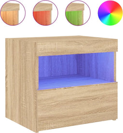vidaXL - Nachtkastje - met - LED-verlichting - 50x40x45 - cm - sonoma - eikenkleurig