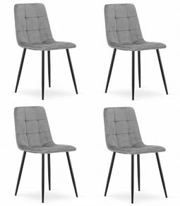 Set van 4 Eetkamerstoelen KARA Lichtgrijs – Velvet Bekleding, Ergonomisch Design, Zwarte Metalen Poten, Comfortabele Zitting, Max. 120 kg