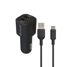 Muvit for Change - Auto oplader - 12 W 1,2 m USB A naar USB-C - Zwart
