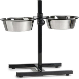 Beeztees Standaard - Hondenvoer- en drinkbak - 2 RVS bakken - Zwart - 28 cm (2 stuks)