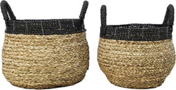 HSM Collection Mandenset - naturel/zwart - raffia - set van 2