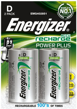 Energizer ENRD2500P2 - Herlaadbare batterij Power Plus D 2500 mAh - Zilver (2 stuks)