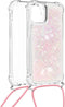 Lunso - Backcover hoes met koord - Geschikt voor iPhone 13 Mini - Glitter Rose Zilver