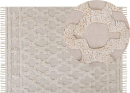 SULUOVA - Laagpolig vloerkleed - Beige - 140 x 200 cm - Katoen