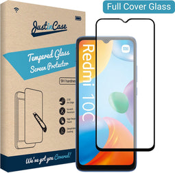 Xiaomi Redmi 10c screenprotector - Full Cover - Gehard glas - Zwart - Just in Case