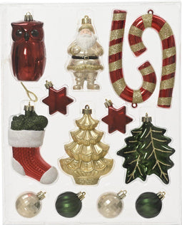 Decoris Kestballen Mix Box - Kerstboomversiering - Goud Groen Rood 13 stuks 7 Assortiment