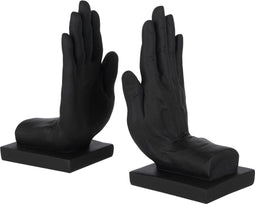 J-Line boekensteun Handen - polyresin - zwart - 2 stuks