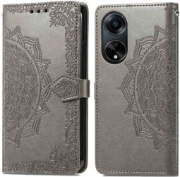 iMoshion Hoesje Geschikt voor Oppo A98 Hoesje Met Pasjeshouder - iMoshion Mandala Bookcase - Grijs