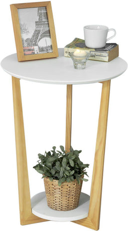 SoBuy FBT52-WN - Ronde Bijzettafel - Witte Woonkamertafel met Opslagruimte - Ø45 x 60 cm (3,9 kg)