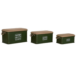 Kofferset Home ESPRIT Donkergroen Natuurlijk Metaal Touw Vezel 69 X 37 X 37,5 cm (3 Stuks)